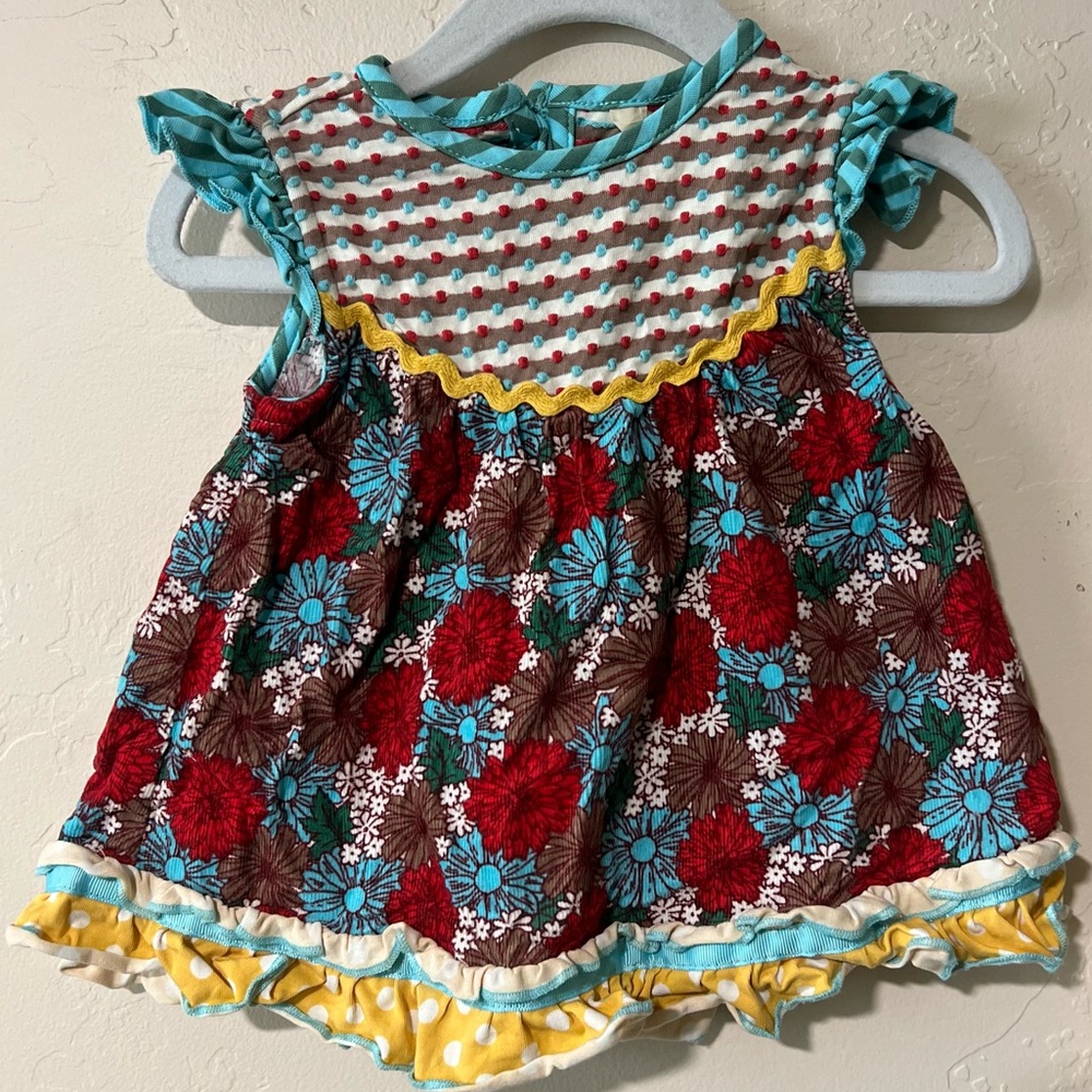 Matilda Jane Elfish Flutter Mixed Pattern Floral Polka Dot Dress  Size 12-18m